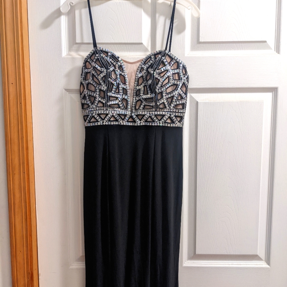 Blondie Nites Full length Black Gown with beaded bust Size 7